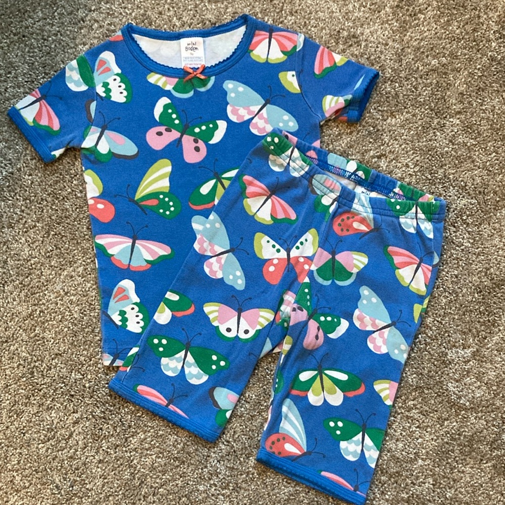 Mini Boden Blue and Pink Butterfly Pajama Set EUC 5Y